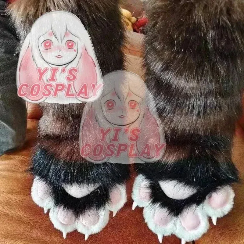 qq 123Furry مخصص فروي رئيس Fursuit Kigurumi Plash قفازات باو رقيق مع واحد يسار جديد أصفر وردي أرنب الفراء