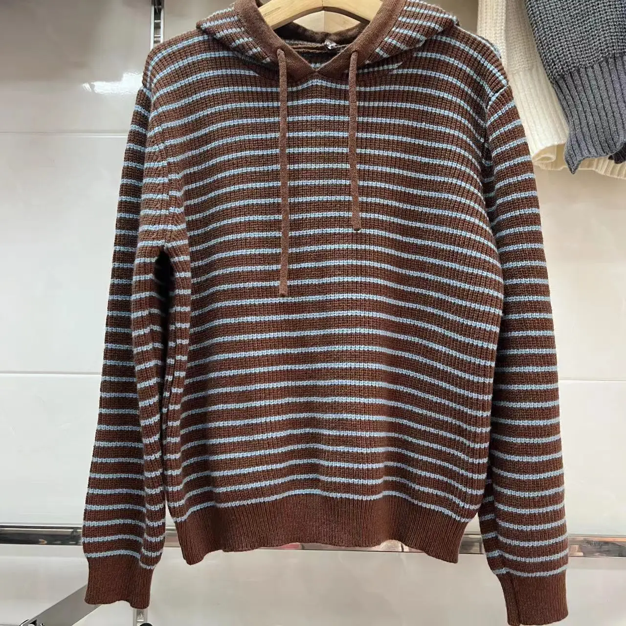 

Women Knitted Pullover Sweater Striped Jumper Drawstring Color Block Long Sleeve Loose Slight Stretch Elegant Casual 2025 Autumn