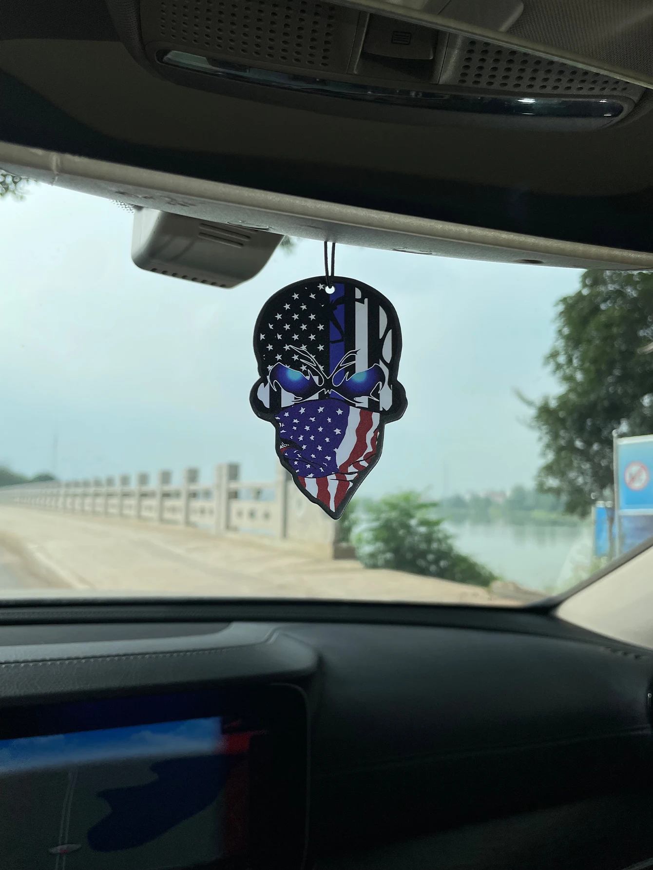 Thin Blue Line American Flag Bandana Skull Car Air Freshener, Natural Plant Extract Scent, Alcohol-Free, Heat Resistant, Long La