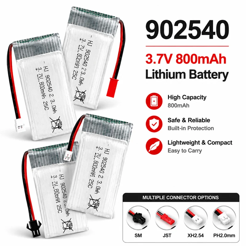 3.7V 800mAh 902540 25C Lithium Polymer High Rate Battery for Syma X5 X5C X5S X5SC X5HW X5HC X5SW M68 X300 X400 X500 X800 HJ819