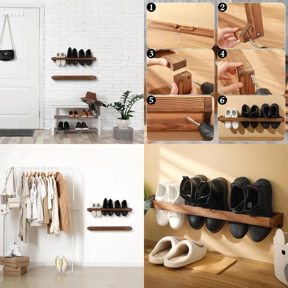 

30-дюймовая настенная полка для обуви в деревенском стиле для грязной комнаты, прихожей, шкафа - компактный деревянный органайзер для хранения вещей