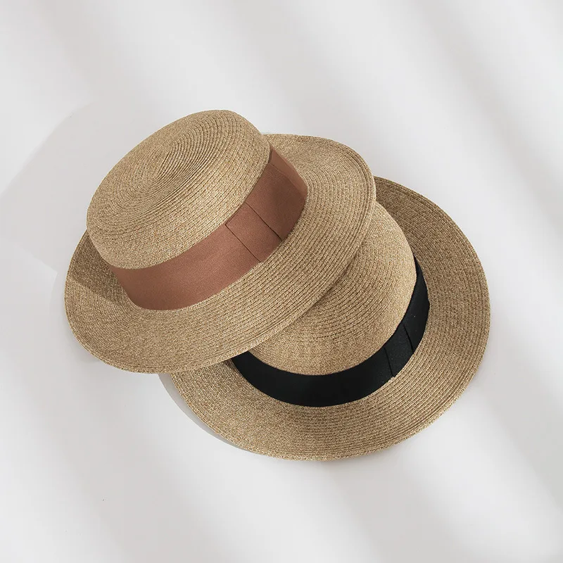 

Women's Fashionable Flat-Brimmed Straw Hat for Summer High-Quality Sun Hat Bohemian-style Cloche Hat Bowler Prayer Cap
