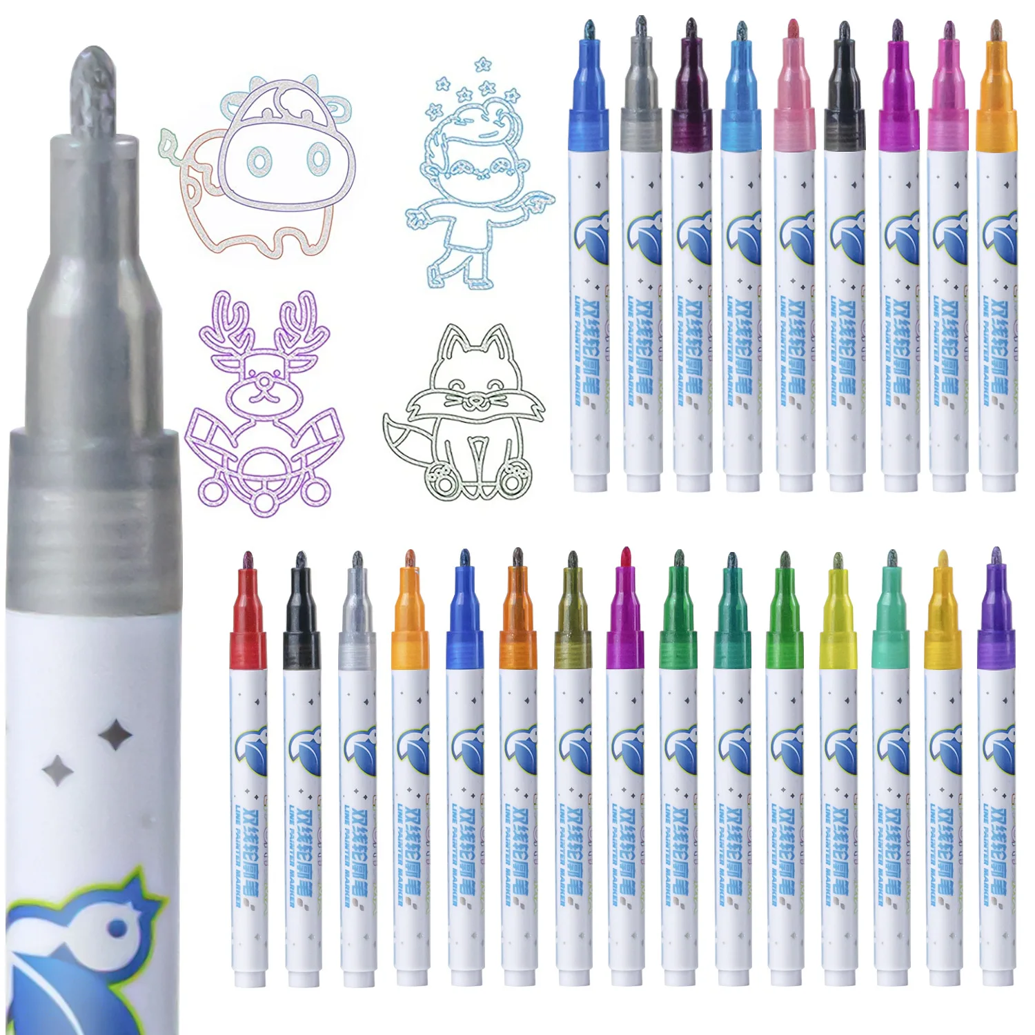 

12/24Pcs Color Double Line Outline Art Marker Pen Graffiti Highlighter For Adult Coloring Books Journals Drawing Kids Graffiti