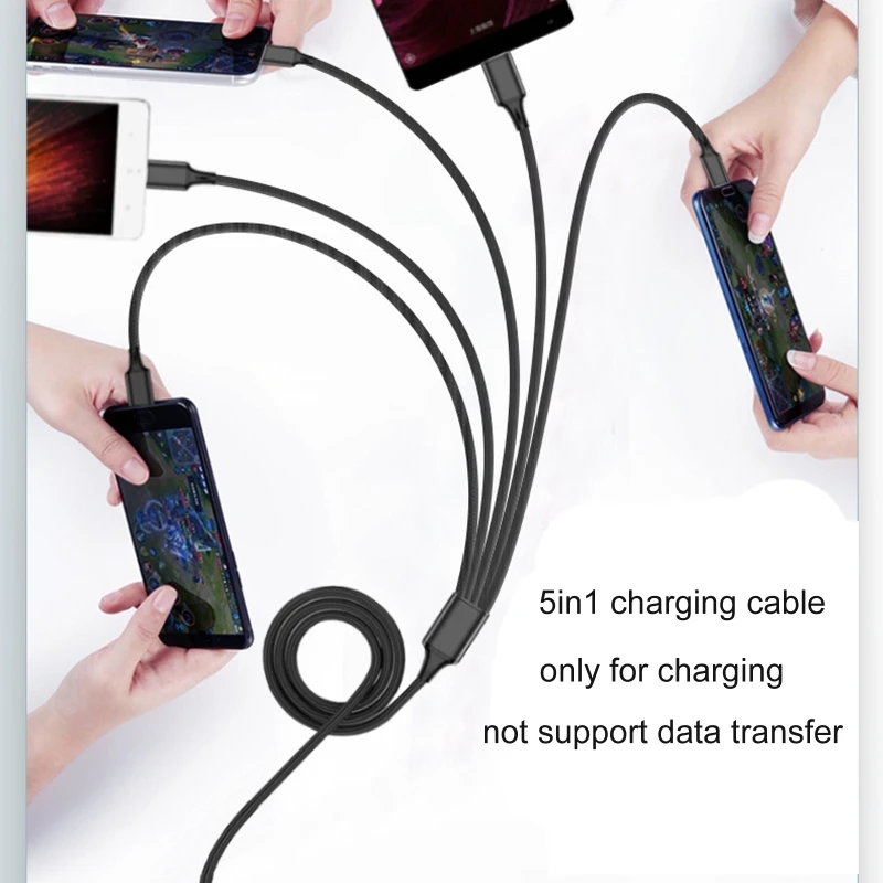 5 IN 1 USB C Cable 1.2M 5A USB to Type-C Charging Port For Type-C Mobile Phone Charging Cable Universal multi-function
