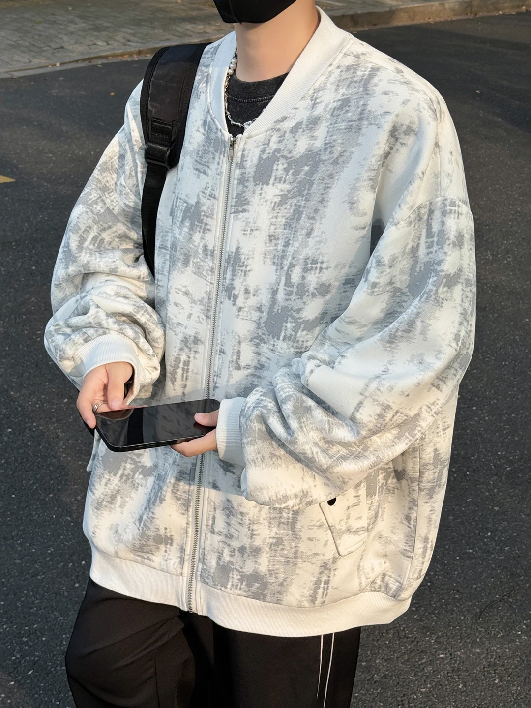 

Свободный крой, мужская бейсбольная куртка Jaet, окрашенная в стиле тай-дай, повседневная верхняя одежда на весну и осень, не выцветающая бейсбольная куртка большого размера