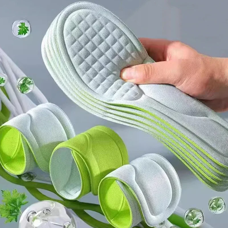 2025 ฤดูร้อนสีเขียวสีดําหน่วยความจําโฟม Insoles 5D Unisex Soft ระงับกลิ่นกายกีฬาดูดซับเหงื่อพื้นรองเท้า Antibiotic รองเท้าอุปกรณ์เสริม