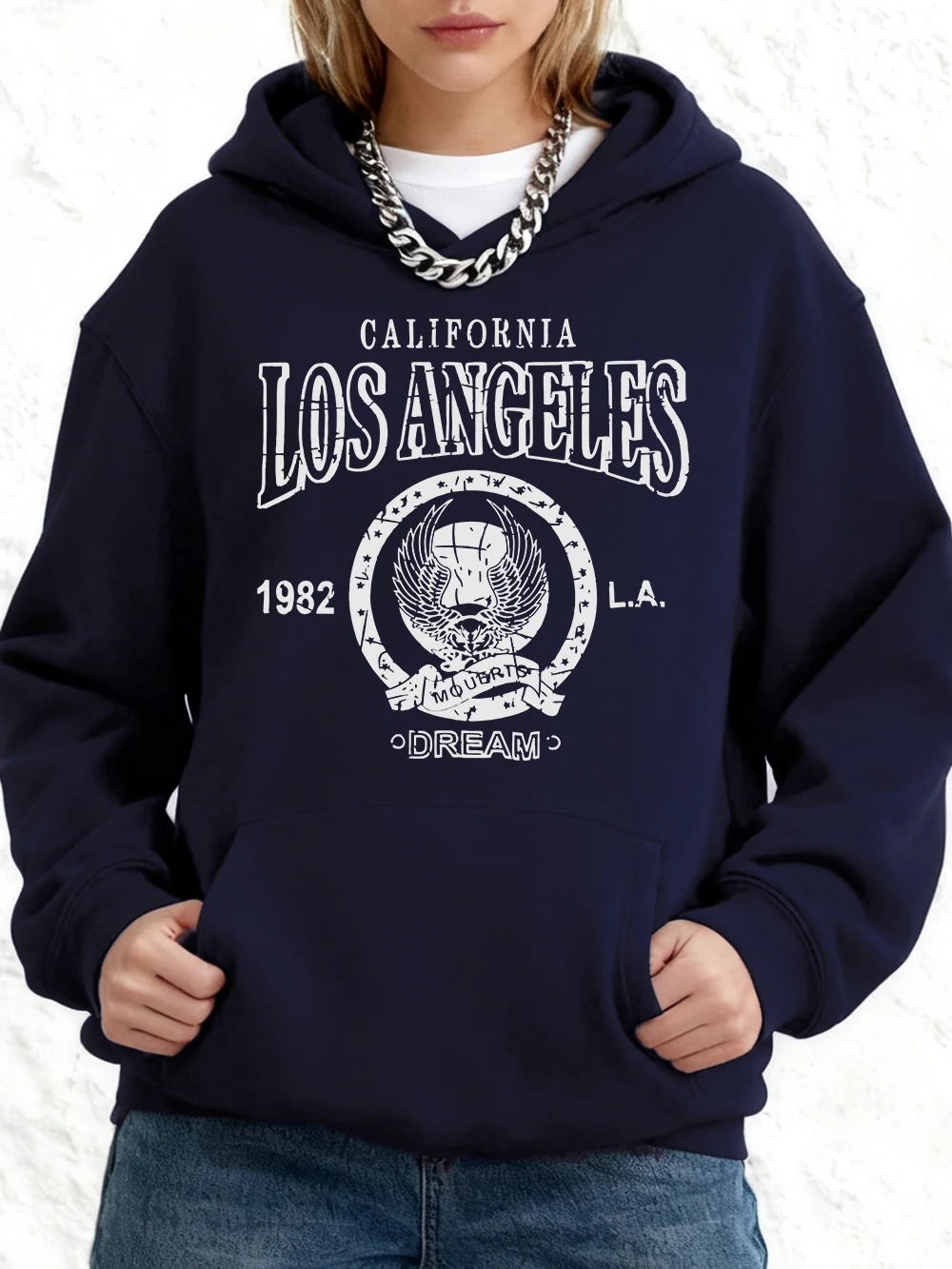Sudadera con capucha de algodón con estampado de California Los Ángeles 1982, jerséis holgados deportivos para mujer, sudadera cálida de lana para invierno, Tops con bolsillo para correr