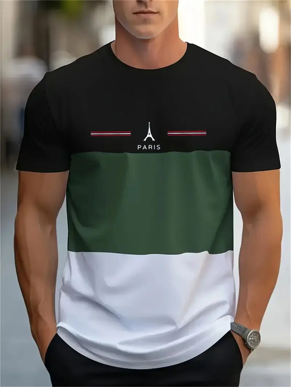 

2025 Men's T-Shirt Casual Short Sleeved Simplicity Striped Design 3d Print Top O Neck T Shirt Loose Retro Fashion Clothing