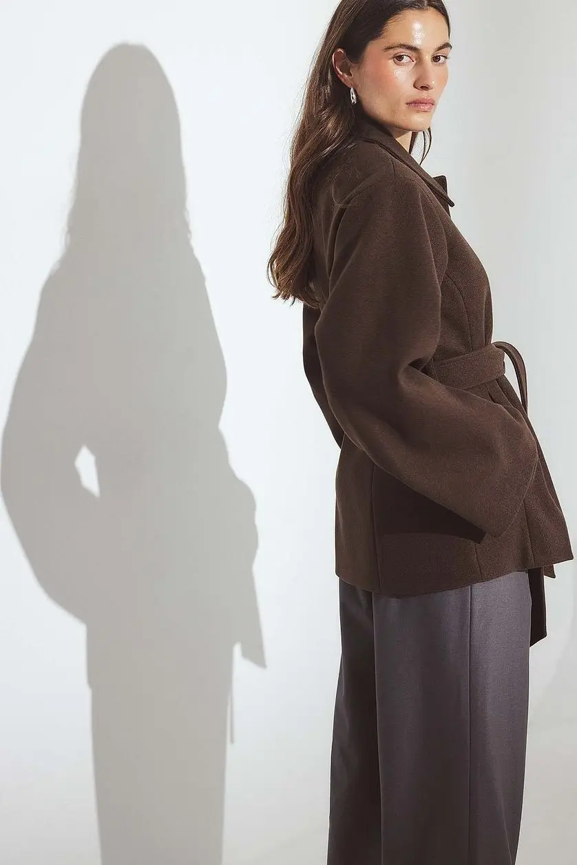 Winter Women's Solid Color Woolen Coat Long Sleeve Button Belt Collar New 2026
