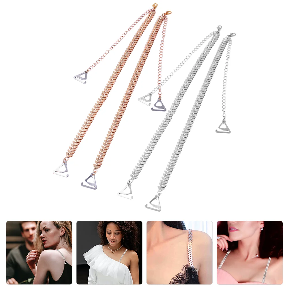 2 Pairs 1 Set Metal Bra Straps for Women Strapless Underwear Accessories Chain Decorative Wedding Dress Shoulder