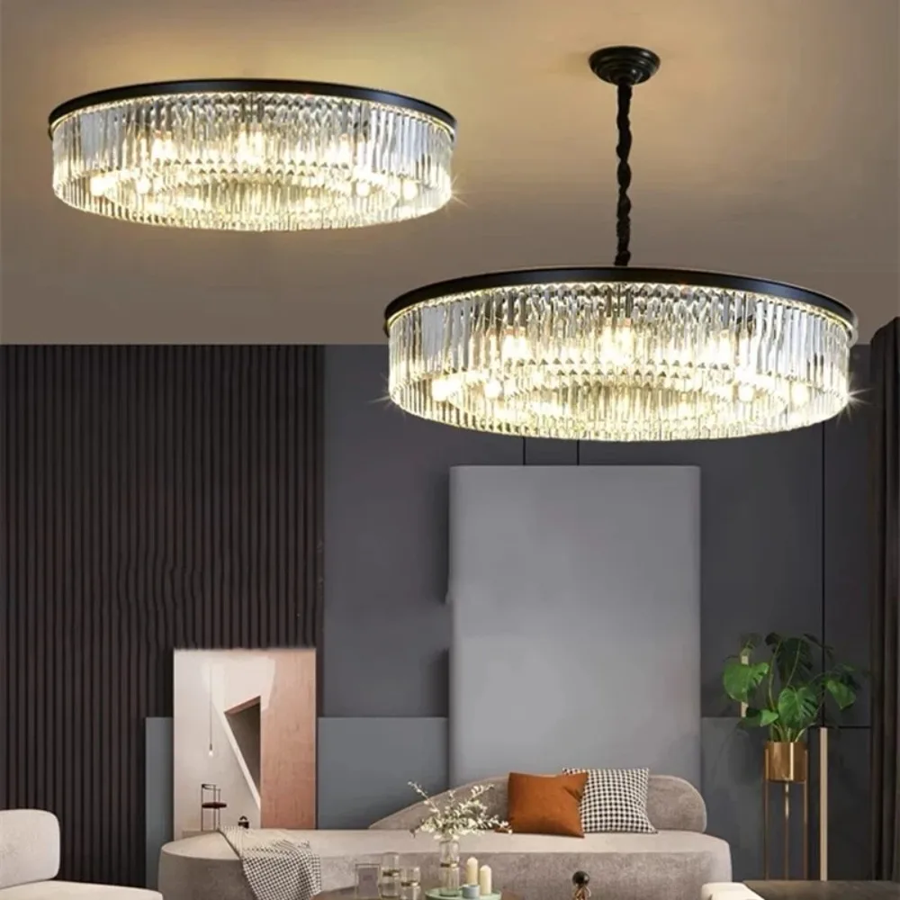 

Modern LED Luxury K9 Crystal Chandeliers Gold Black Lustre Pendant Light Living Dining Room Bedroom Home Decoration Ceiling Lamp