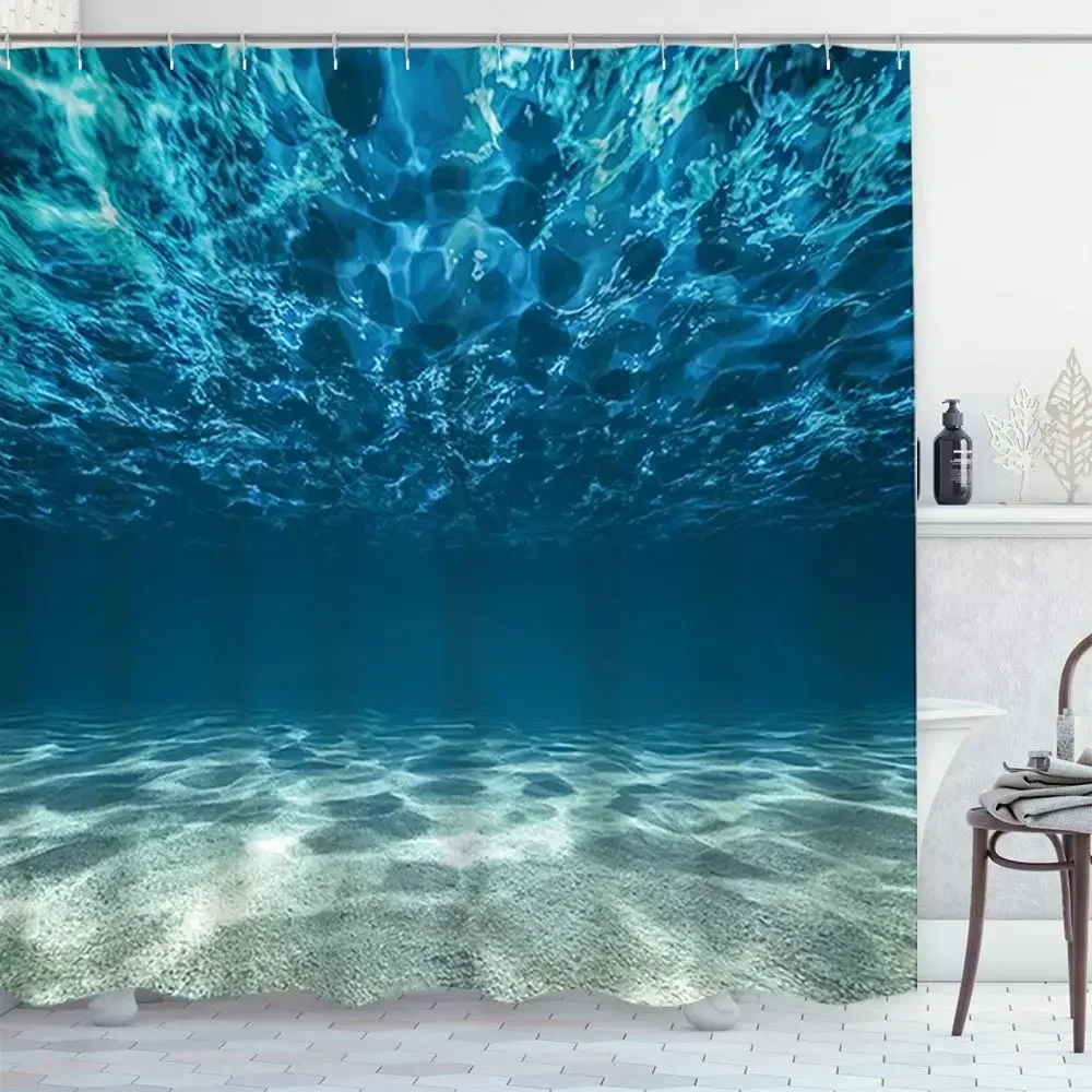 Ocean Shower Curtain Set Tropical Seascape Bright Sunshine Through Deep Blue Sea View Underwater Bathroom Shower Curtains Set