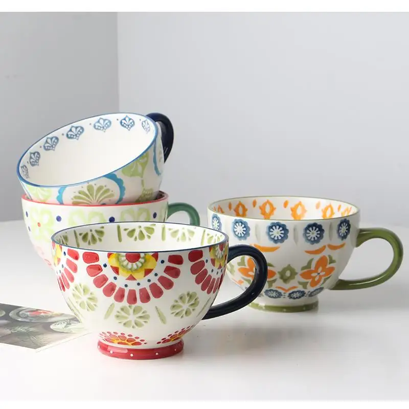 

Hand-painted Ceramic Cup Large Capacity Breakfast Oatmeal Dessert Salad Home Tea Tableware Supplies