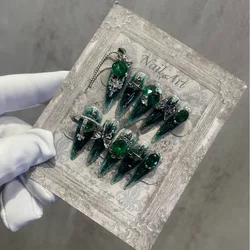 10Pcs High Quality Handmade Press on Nails Heavy Industry Diamond Decoration Luxury Dark and niche style Spicy Girl Nail Diamond