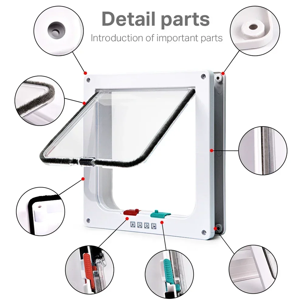 Porte intelligente pour animaux de compagnie, verrouillage à 4 voies, serrure de sécurité, plastique ABS, porte à rabat pour chien et chat, interrupteur contrôlable, portes directionnelles, fournitures pour petits animaux de compagnie