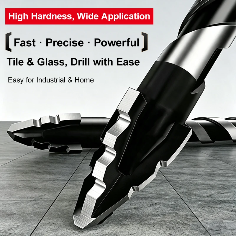Eccentric Drill Bit Cemented Carbide Sharp Tooth Cross Tip Masonry Drill Bit 1/4 Hex Shank Dry Drilling 4 Flute 6 8 10 12mm
