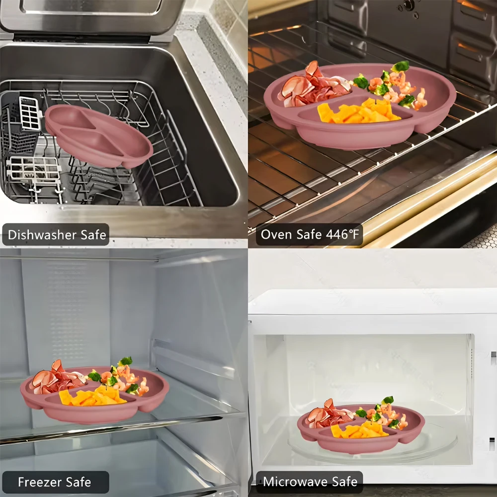 Pratos de sucção para bebês, silicone com tampa dividida placa de jantar de design