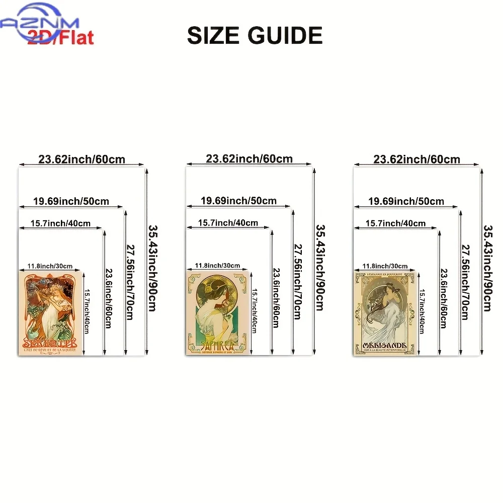 3pcs 3pcs French Mucha Style Female Figure - Frameless Canvas Posters Suitable for Living Room Decor, Modern Classic Suitable f