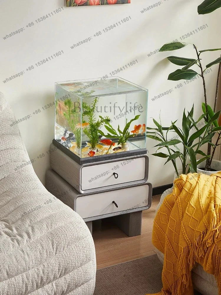 Side overflow fish tank bottom cabinet integrated water-free back filter self-circulation sofa TV cabinet