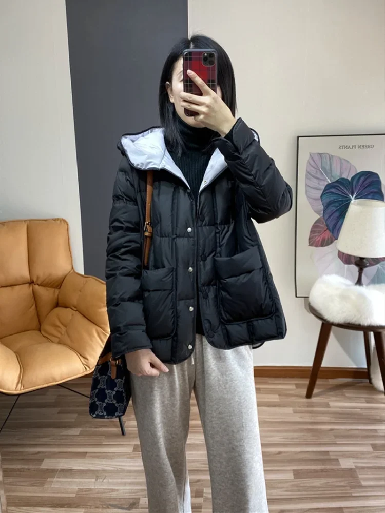 Women\'s Winter Coats Light Thin Duck Down Jacket Short Warm Quilted Hooded Jacket Loose Leisure Parka Coat New in Outerwears