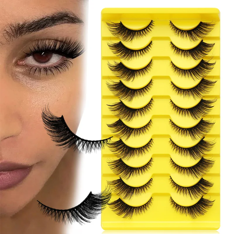 DINGSEN False Eyelashes - Dense Cat Eye Slant Eyelashes, European Style, 10 Pairs