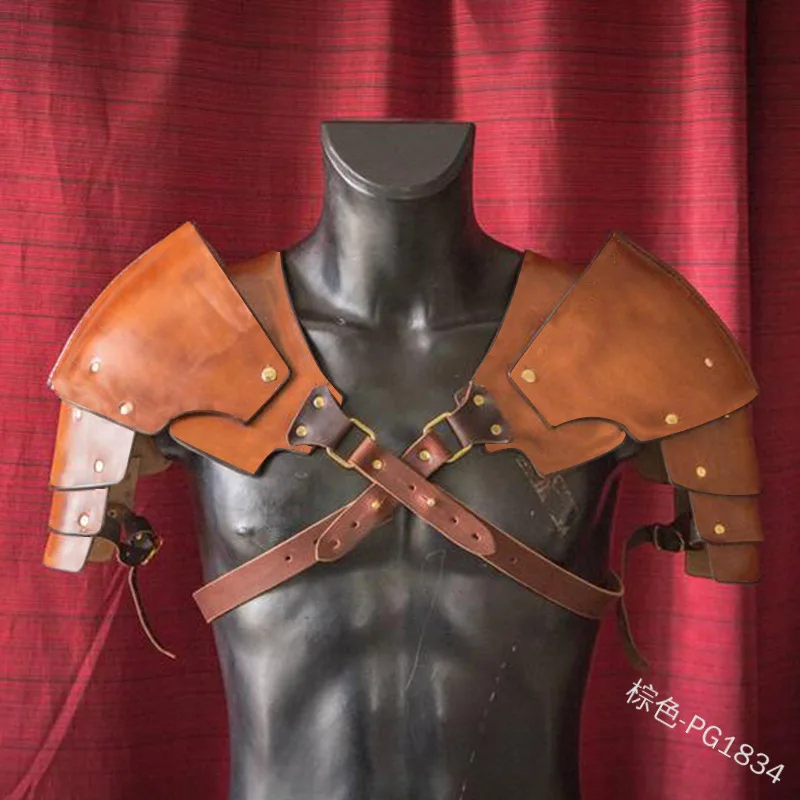 Disfraz Medieval de armadura para hombre, accesorio para Cosplay, Vintage, gótico, Guerrero, caballero, arnés de cuero PU para el hombro, arnés corporal para el pecho