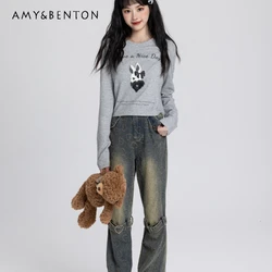 Pantalones vaqueros para mujer, Jeans de amor oscuro, dulce, fino y alto, primavera y otoño, novedad de 2024