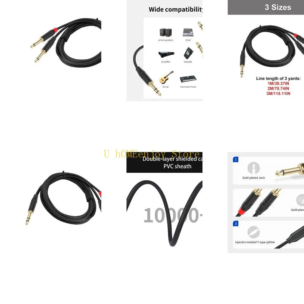 

B0KF Позолоченный кабель 6,35 мм 1/4 дюйма TRS на два монокабеля для четкой передачи звука