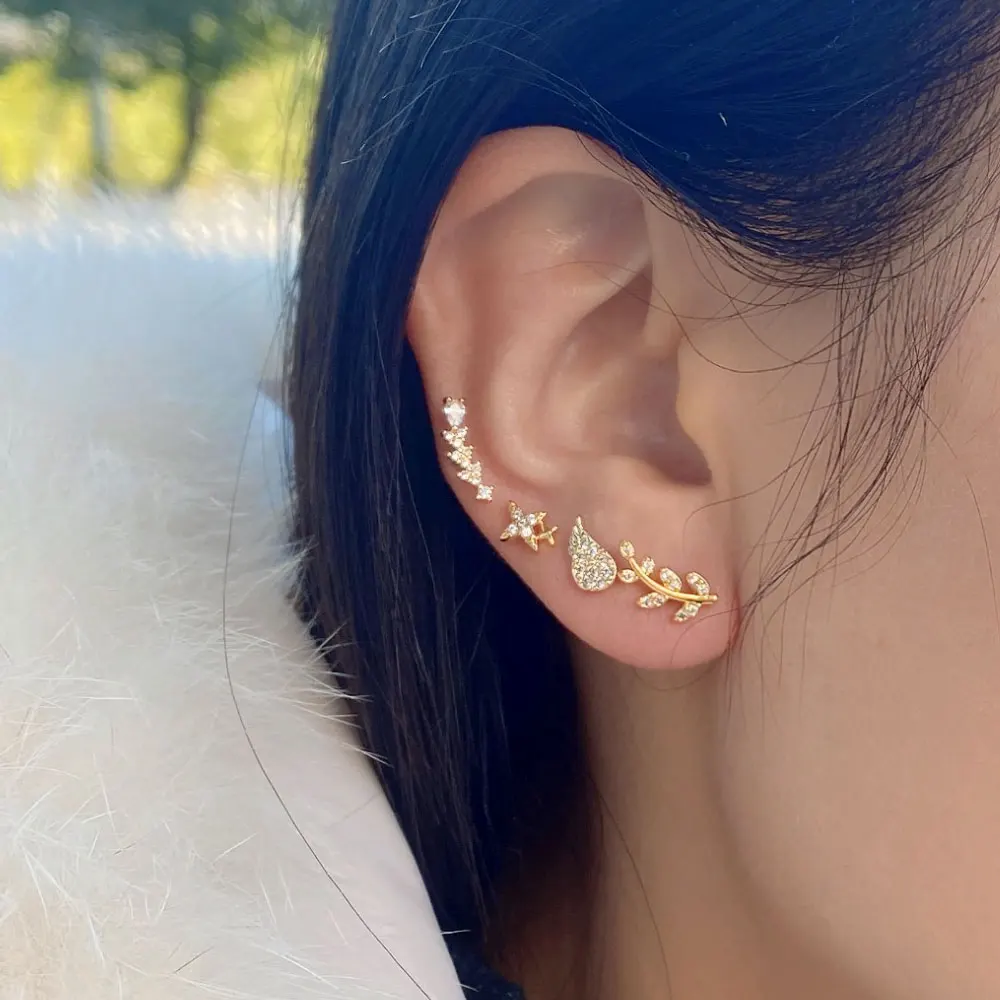 1pc Kristall cz Tragus Helix Piercing Ohr stecker Ohrring für Frauen Turm lappen Knorpel Schmetterling Blatt Blume Ohr Percing edlen Schmuck – Detail 3