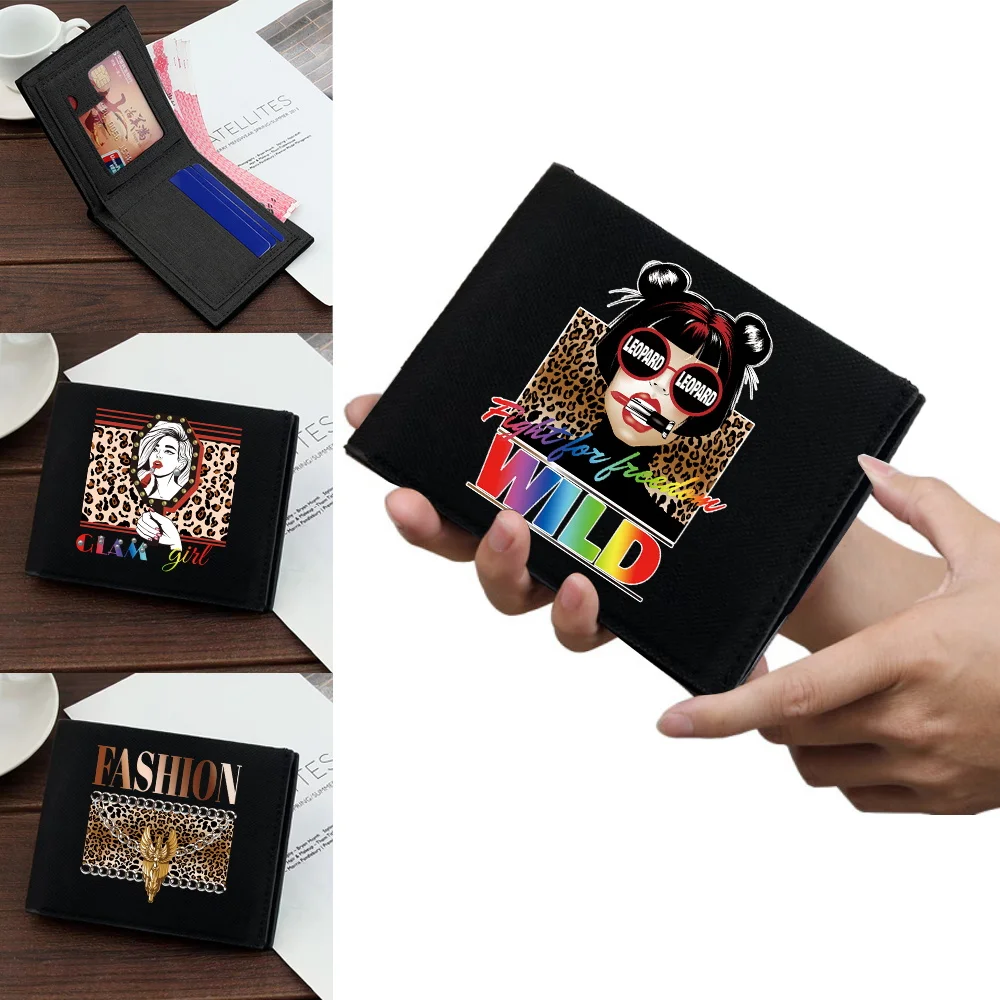 Casual Wallet Wallet Men Women Card Clips Purses Coin Pocket Leopard  Series Black Pocketbook Credit Case Bag Bank Card Storage