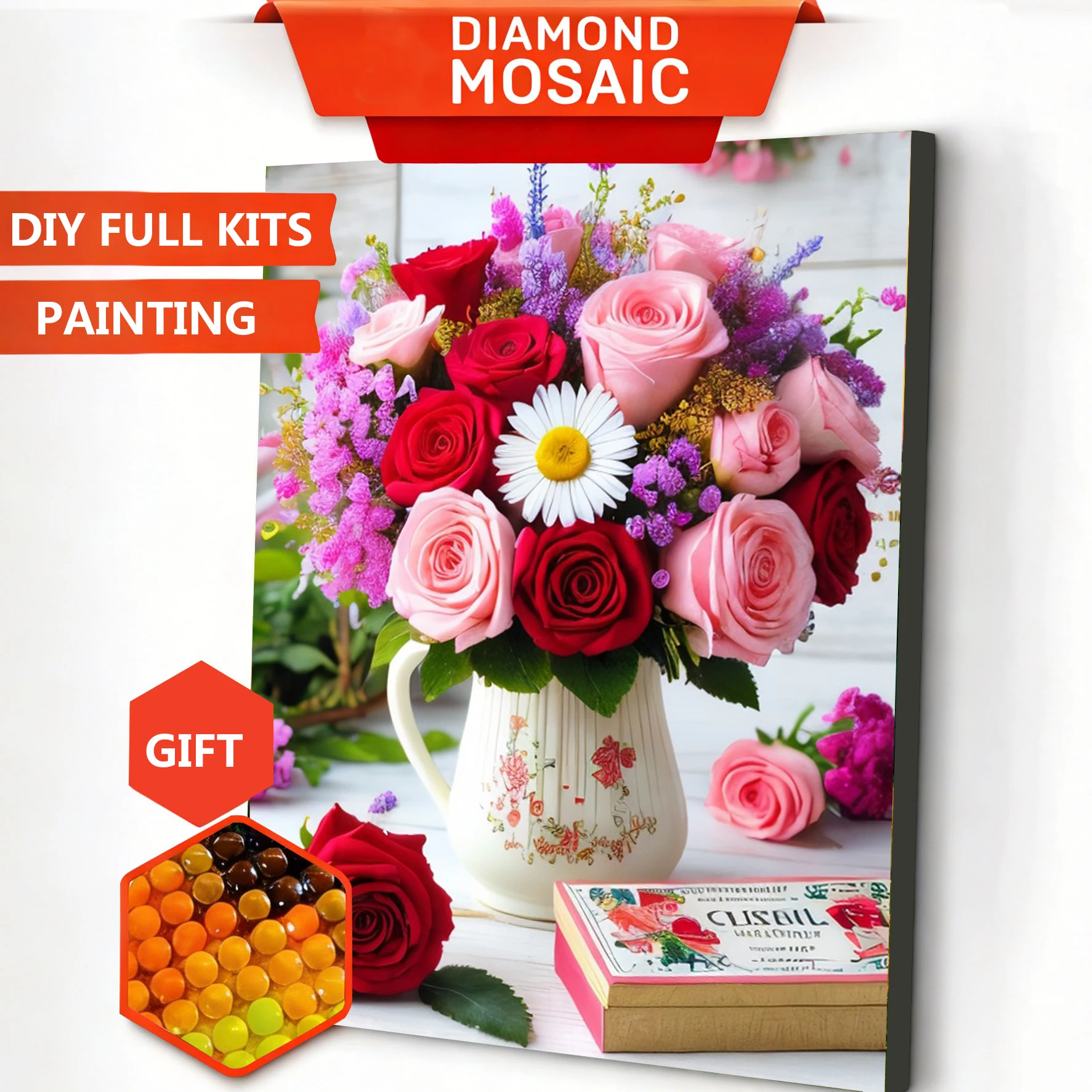 AZQSD 5D Diamant-Mosaik Neuheiten 2026 Rosenblüten Vollbohr-Gemälde Blumen-Gänseblümchen-Bild aus Strass Geschenk Heimdekoration