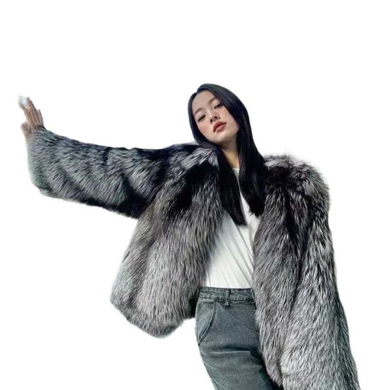 معطف فرو نسائي قصير سميك ودافئ مع مزيج من القطن #5