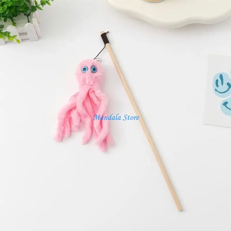 

U2JC Wand Toy with Octopus Furry Toy Long Teaser Wand Octopus