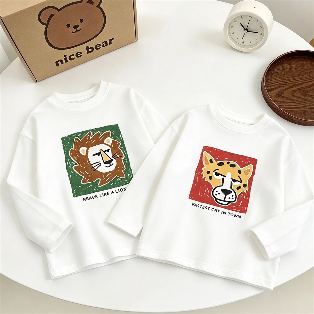 Printing Tees For Boys And Girls Casual Sports Clothes Toddler 2026 New Design Cartoon Tops Thin Loose Infant Pure Cotton Wear
