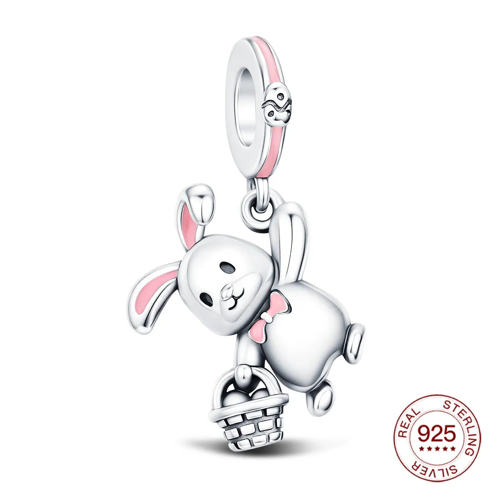 Colgante de cesta de huevos de conejo de Plata de Ley 925, cuentas aptas para Pulseras originales, joyería para mujer, accesorios de regalo finos DIY para fiesta
