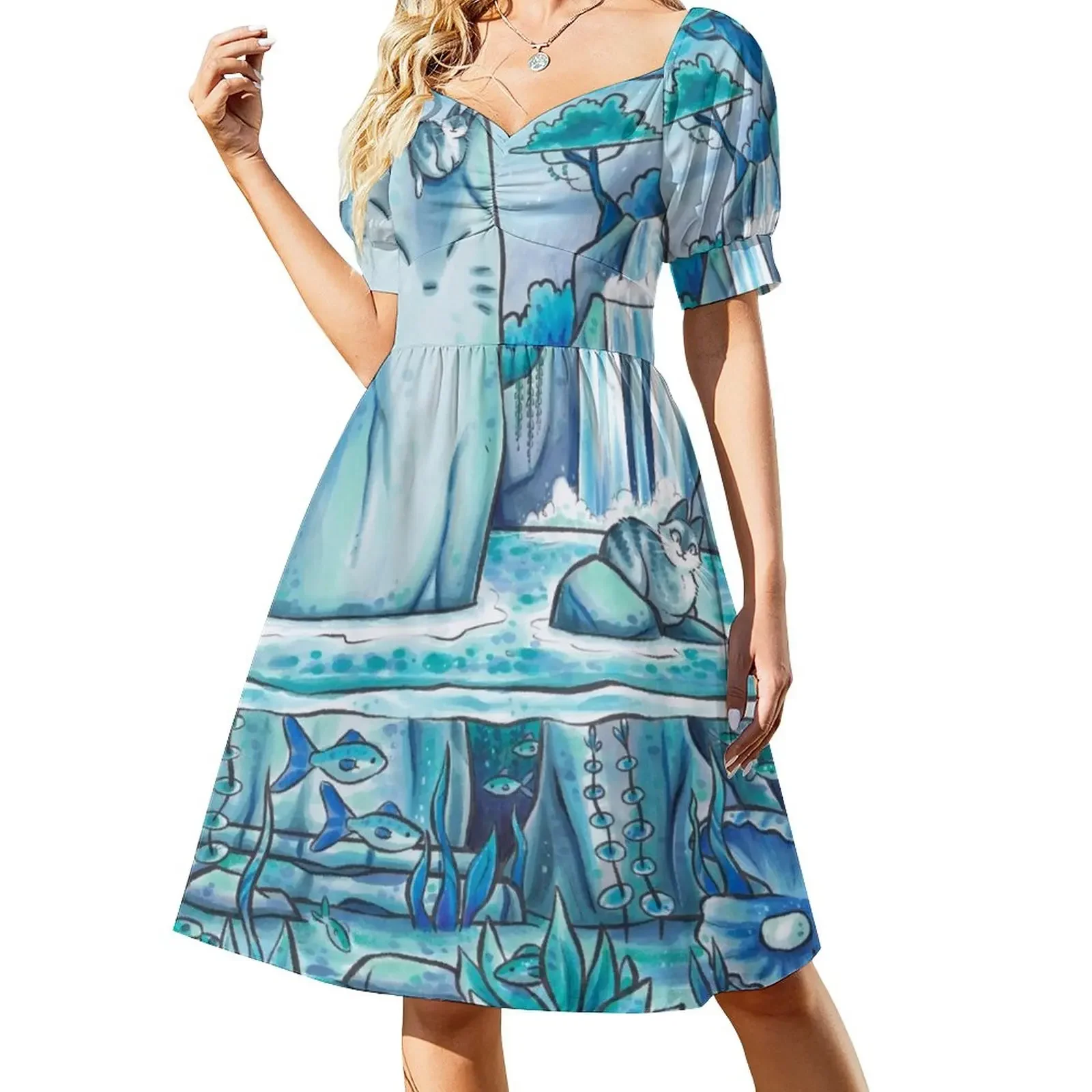 

Mysterious Jungle Cat Pond Short-Sleeved Dress summer woman dress 2025 ladies dresses for women 2025