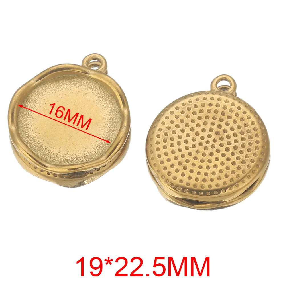 5pcs/lot Stainless Steel PVD GOLD Round Pendant Cabochon Base Setting Tray Blank Charms Mold for Jewelry Making Supplies Craft image 2