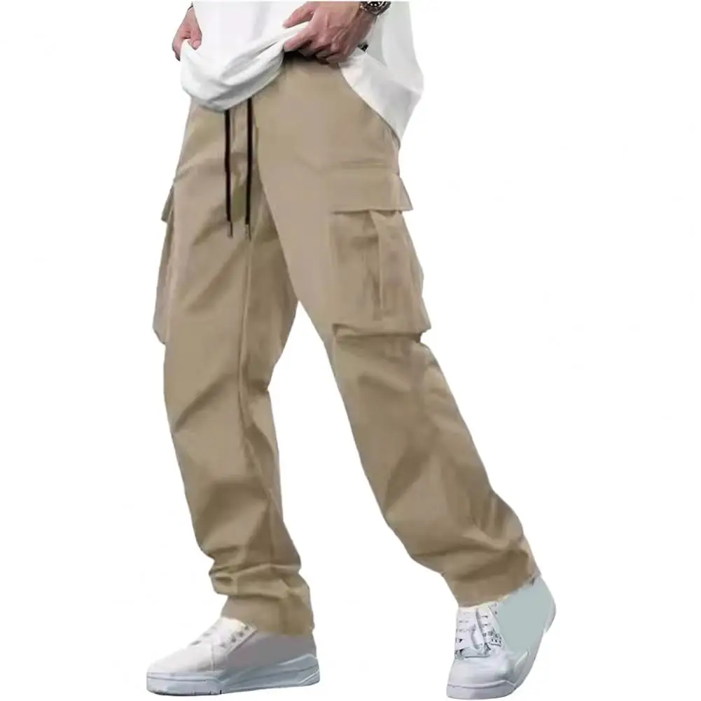 

Fashion Men Summer Cargo Pants with Multi Pockets Drawstring Elastic Waist Streetwear Slacks Wide Leg Loose Pants Outdoor