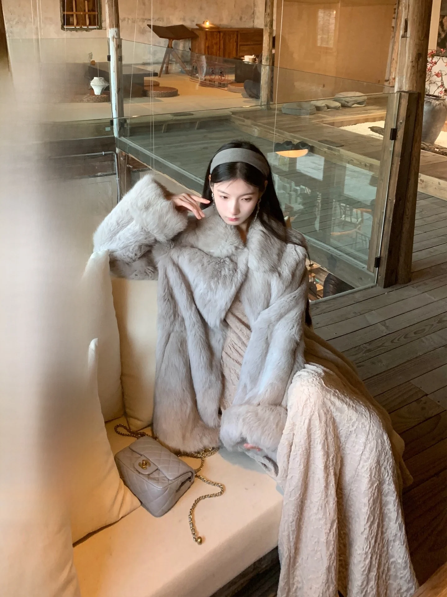 暖かさ Walkink QingTanYu 優しい襟 超ソフト ラビットファー レザーコート ルーズフィット 長袖 レディースファッション 冬用アウター