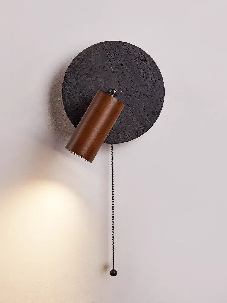 Ancient black hole stone indoor bed adjustable Angle solid wood creative study reading light decorative wall light