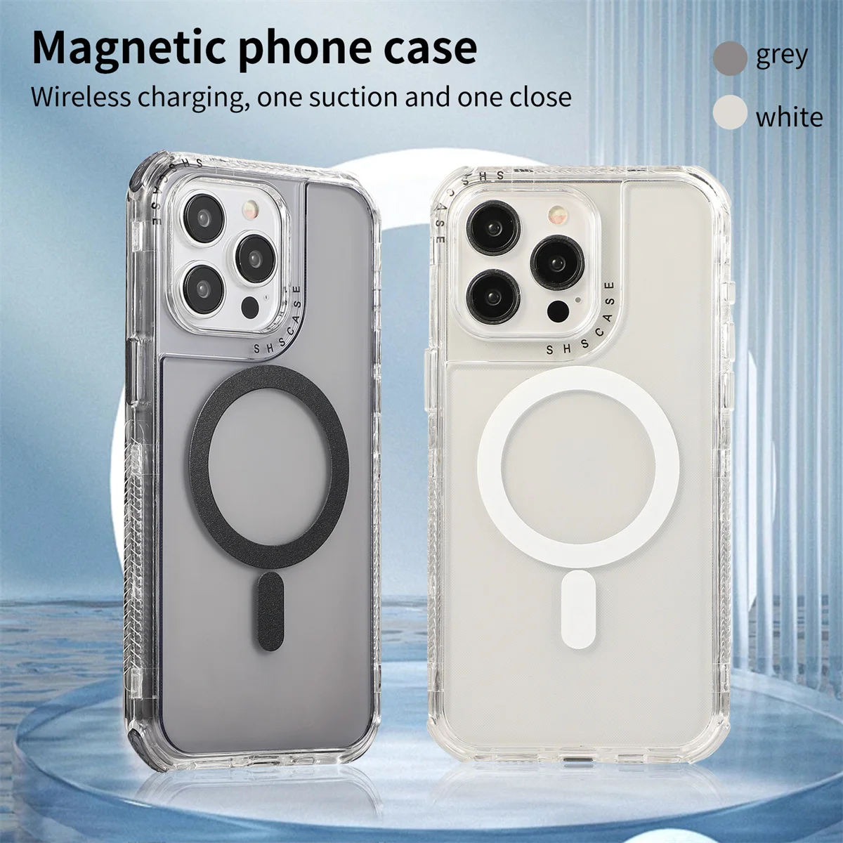 SHSCASE Luxury Clear Wireless Charging Case for iPhone 15 Pro Max 13 14 Pro 15 Plus Shockproof Heavy Duty Defender Rugged Cover