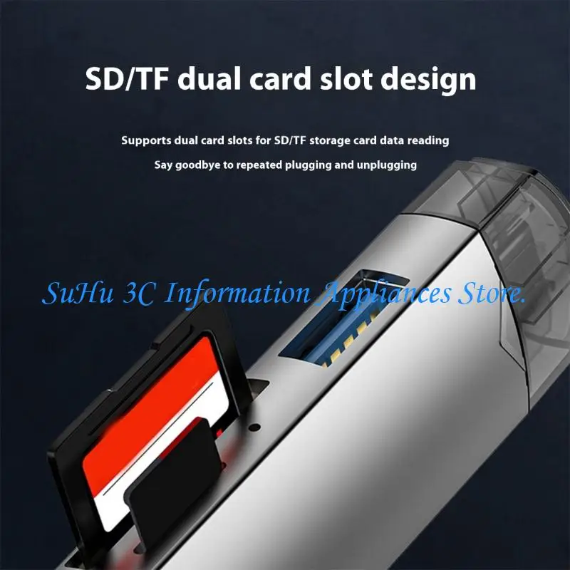 6 in 1 Multifunction USB Type C Memory Card Reader Replacement for Computer