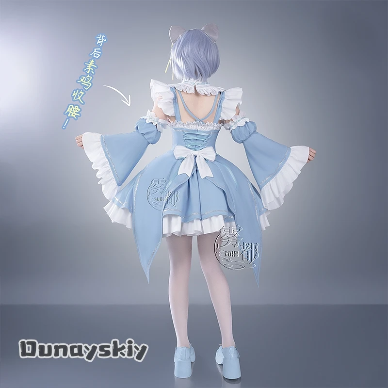 XS-2XL Re: Zero Starting Life in Another World Rem Cosplay Costume Bule French Maid  Dress Halloween Disguise for Adult Women