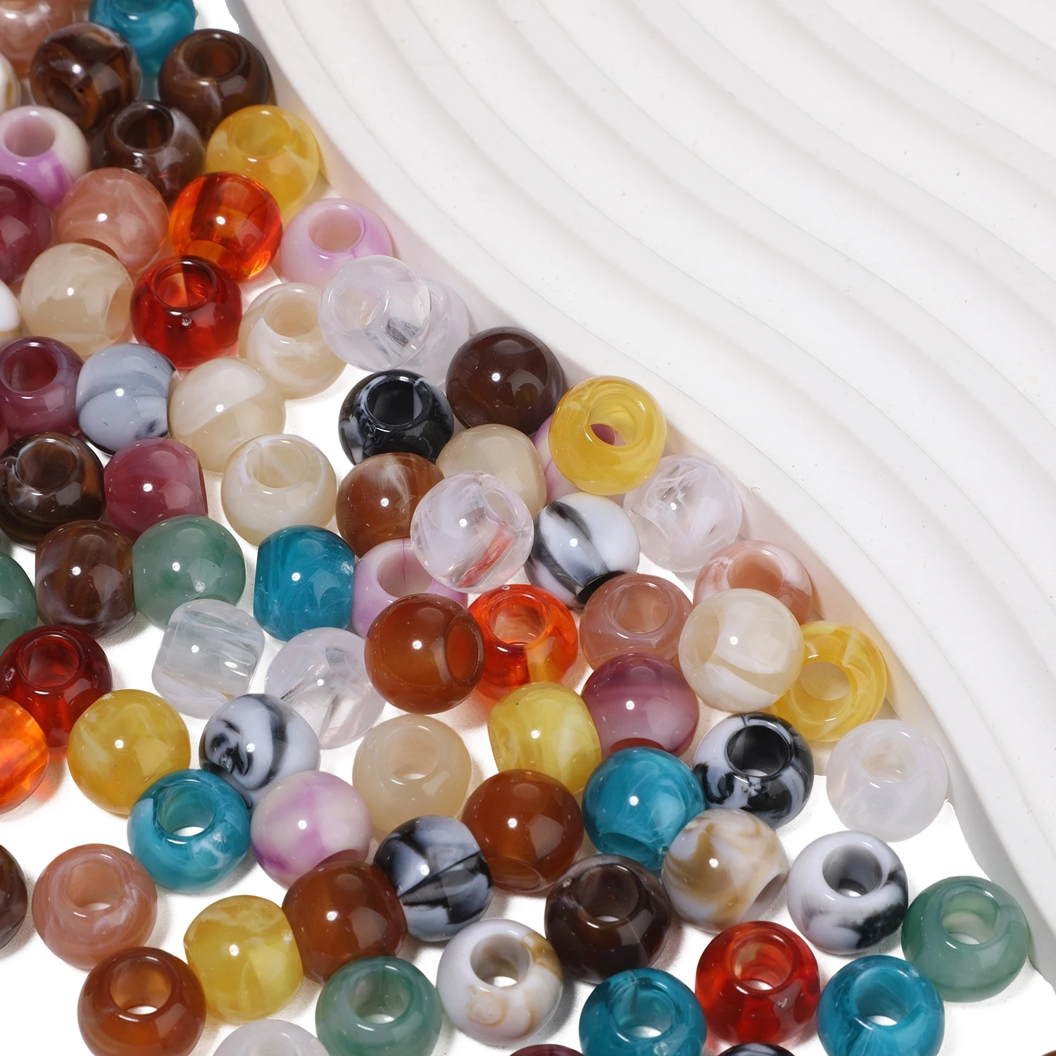 50 Stück/Lot Bunte Acryl-Großlochperlen 10x12mm Runde Lose Abstandsperlen für Schmuckherstellung DIY Armband Bastelzubehör – Detail 4