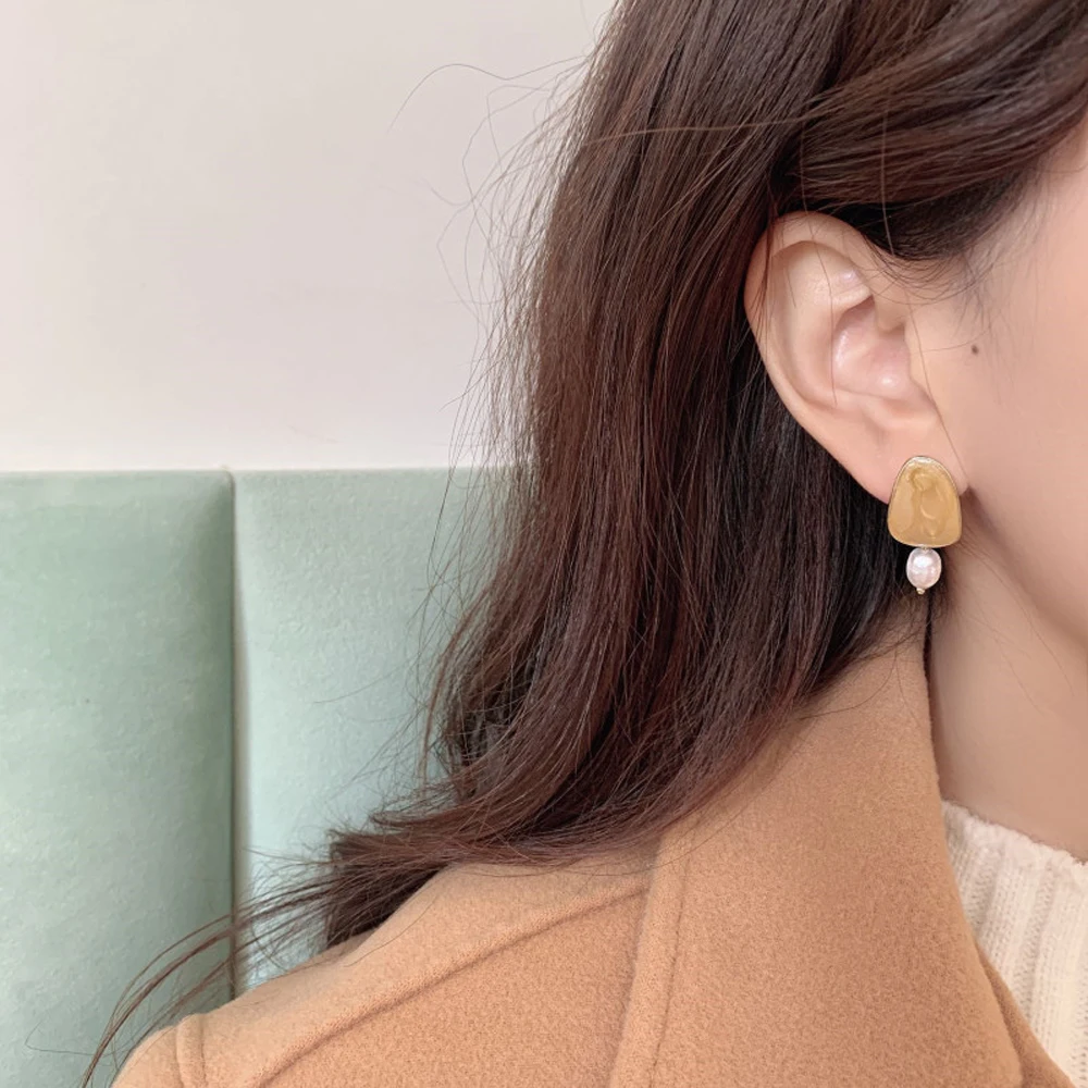 Retro Jewelry S925 Needle Pearl Asymmetrical Earrings Dangle Drop Earrings Drop Oil