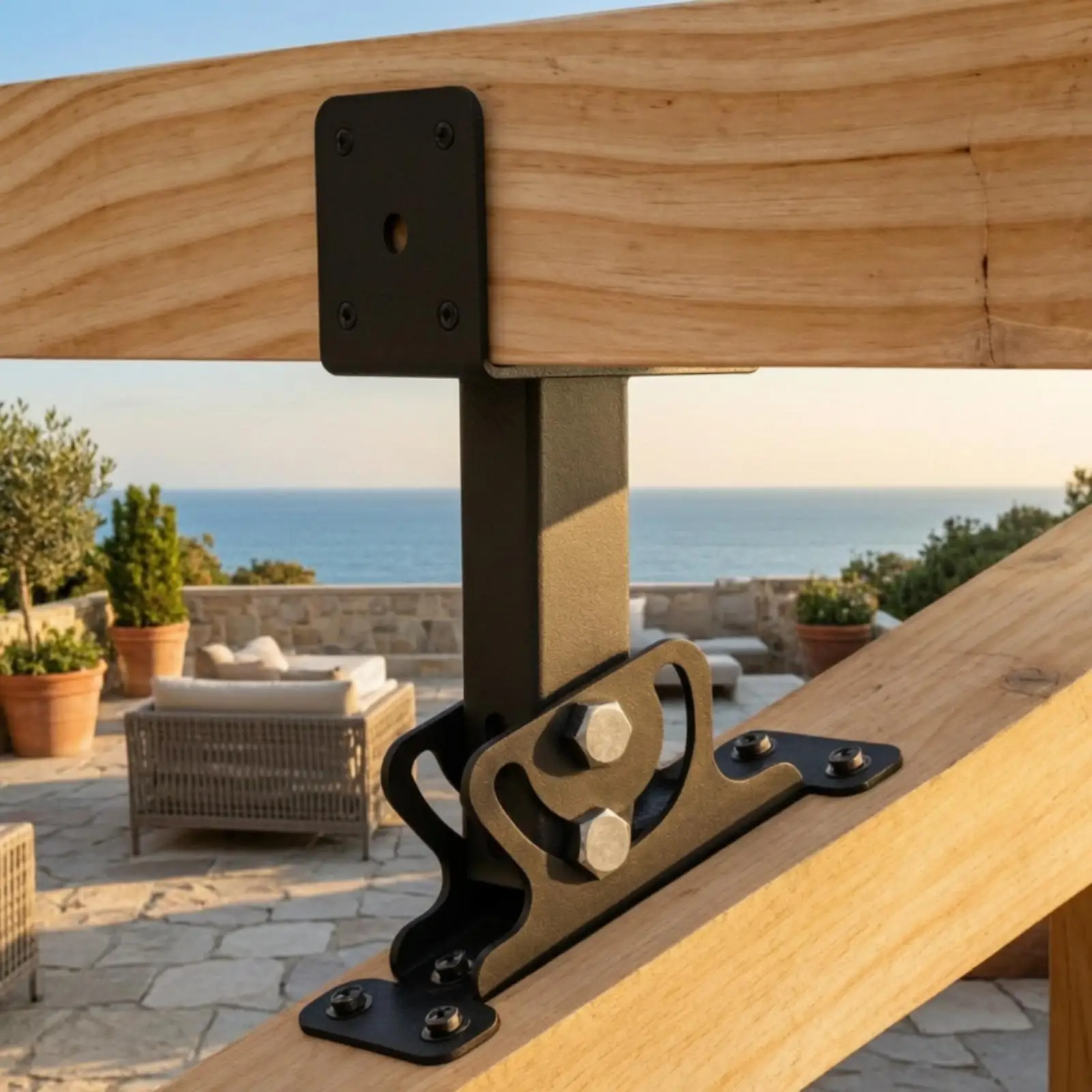 Roof Mount Saddle Bracket Adjustable Angle Heavy Duty Metal for Patio Cover Pergola Gazebo Wood Beam Connector Kit