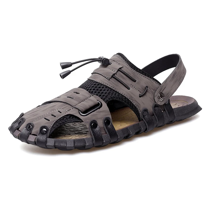 Sandalias de Playa de Verano, Talla Grande, Más Vendidas, de Cuero Genuino, Punta Cubierta, Casuales para Hombre, Transpirables y Cómodas