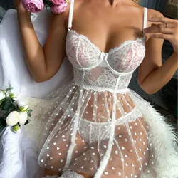 New Sex Suspender Nightdress Lace Lace Love Mesh Suspender Skirt Sexy Lingerie  Erotiic Underwear Woman Plus Size Lingerie Dress