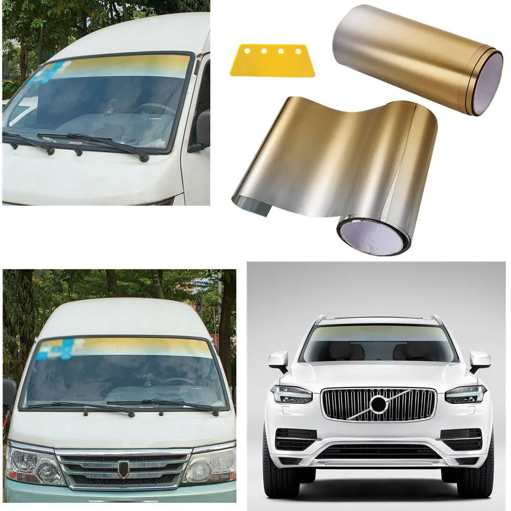 20CM*150CM Car Front Film Accessories With Scraper Gold PVC Stretchable Sun Visor UV Protected UV Shade Windshield