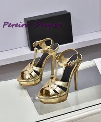 Classic Braided Platform Women Sandals Solid Super High Heel Open Toe Stiletto Buckle Strap 2025 Gold Dating Dress Party Shoes